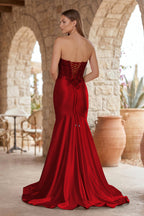 Mermaid Sweetheart Lace Satin Black Evening Dress with Slit - Curvevia