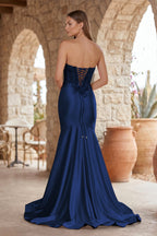 Mermaid Sweetheart Lace Satin Black Evening Dress with Slit - Curvevia