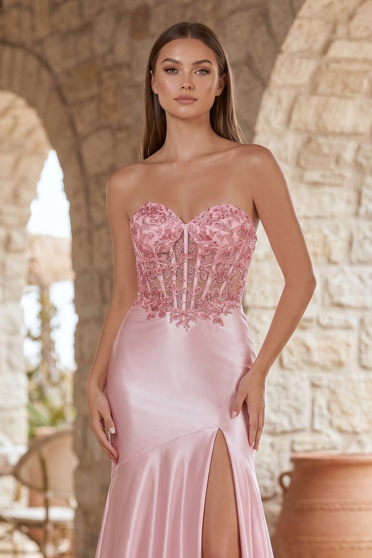 Mermaid Sweetheart Lace Satin Black Evening Dress with Slit - Curvevia
