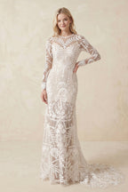 Lace Appliques Long Sleeves Long Wedding Dresses - Curvevia