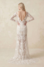 Lace Appliques Long Sleeves Long Wedding Dresses - Curvevia