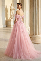 Princess Off the Shoulder Embroidering Tulle Sage Ball Gown - Curvevia