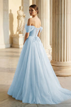 Princess Off the Shoulder Embroidering Tulle Sage Ball Gown - Curvevia
