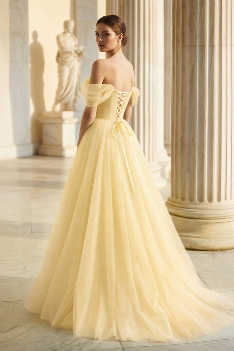 Princess Off the Shoulder Embroidering Tulle Sage Ball Gown - Curvevia
