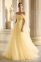 Princess Off the Shoulder Embroidering Tulle Sage Ball Gown - Curvevia