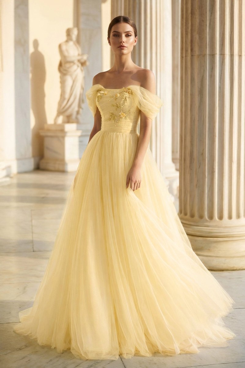 Princess Off the Shoulder Embroidering Tulle Sage Ball Gown - Curvevia