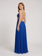 Royal Blue Chiffon A-Line Halter neckline Backless Floor-Length Dress with Cutout Detail - Curvevia
