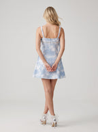 Blue Satin A-Line Sweetheart Back Zip Mini Dress with Beaded Neckline and Lace Overlay - Curvevia