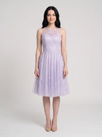 Lilac Tulle & Lace A-Line Scoop Neck Back Zip Knee-Length Dress with Lace Applique - Curvevia