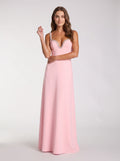 Petal Crepe A-Line V-Neck Back Zip Floor-Length Dress with Rhinestone Trim - Curvevia
