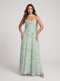 Dusty Sage Chiffon A-Line Sweetheart Lace-up Floor-Length Dress with Matching Scarf - Curvevia