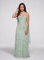 Dusty Sage Chiffon A-Line Sweetheart Lace-up Floor-Length Dress with Matching Scarf - Curvevia