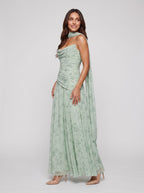 Dusty Sage Chiffon A-Line Sweetheart Lace-up Floor-Length Dress with Matching Scarf - Curvevia