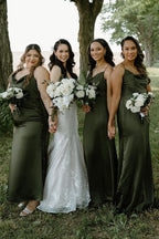 Hunter Green Silk Satin Cowl Neck Bridesmaid Dresses - Curvevia