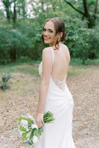 Charming Mermaid Cowl Neck Satin Wedding Dress with Slit - Curvevia