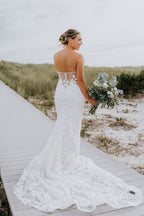 Mermaid Sweetheart Tulle Appliques Wedding Dresses with Sleeves - Curvevia