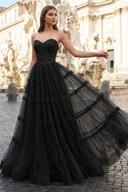 Sweetheart Fuchsia Beaded Ruffles Tulle Mother of the Bride Dress - Curvevia