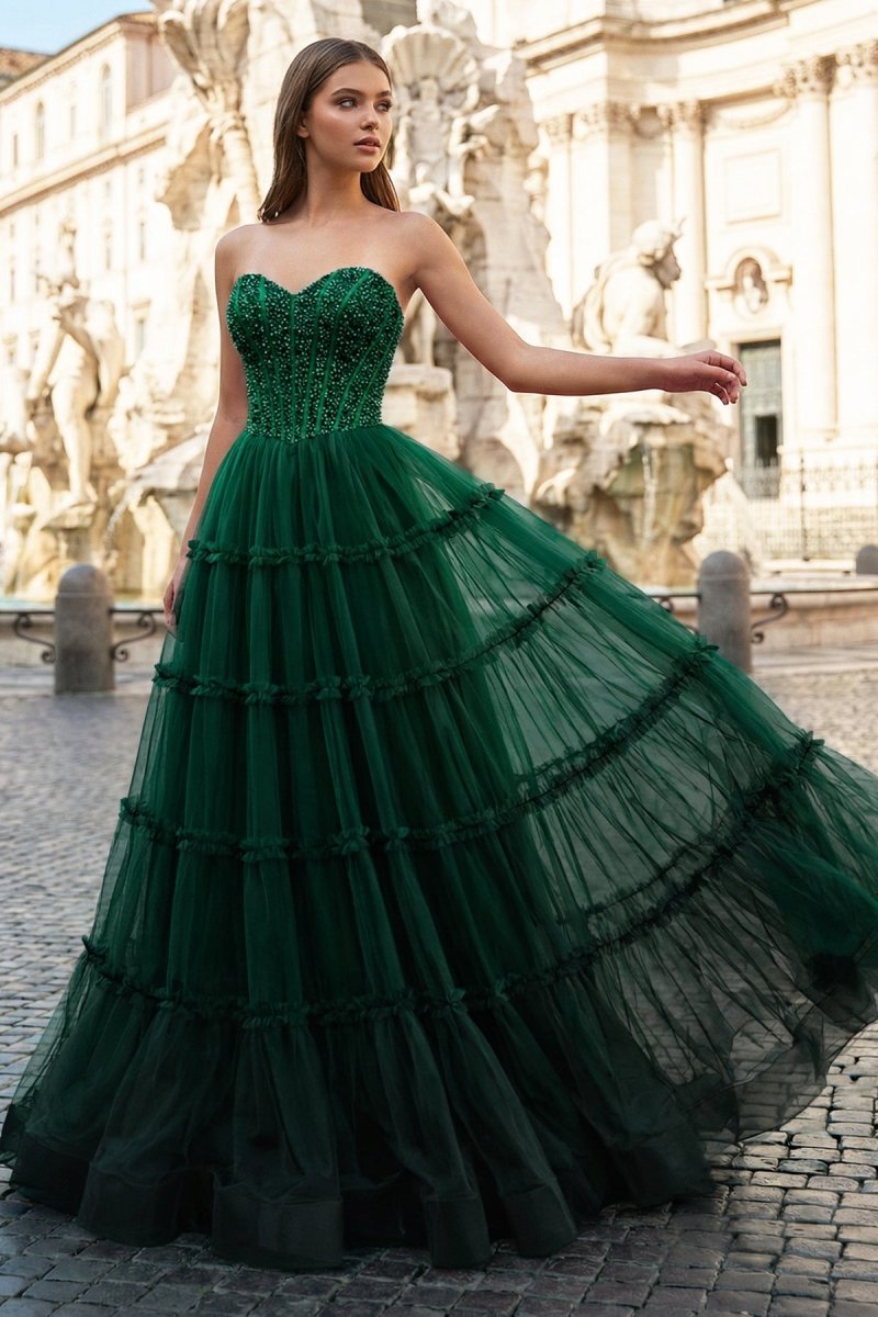 Sweetheart Fuchsia Beaded Ruffles Tulle Mother of the Bride Dress - Curvevia