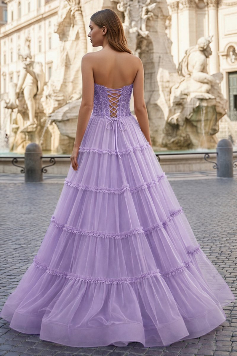 Sweetheart Fuchsia Beaded Ruffles Tulle Mother of the Bride Dress - Curvevia
