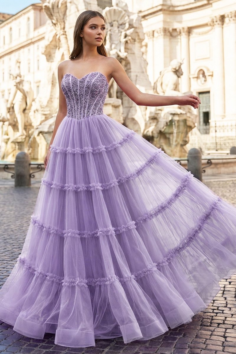 Sweetheart Fuchsia Beaded Ruffles Tulle Mother of the Bride Dress - Curvevia