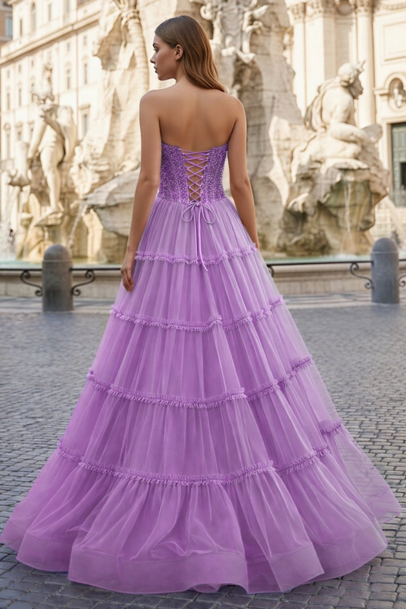 Sweetheart Fuchsia Beaded Ruffles Tulle Mother of the Bride Dress - Curvevia