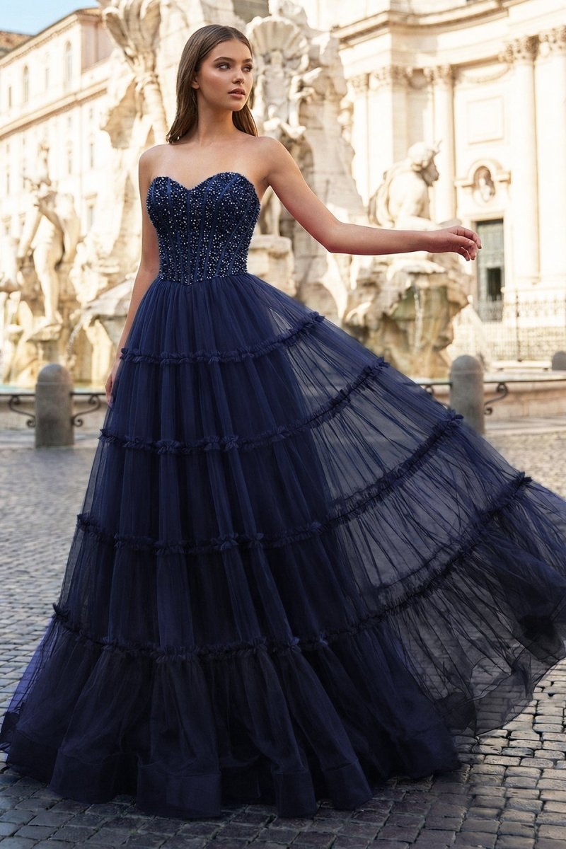 Sweetheart Fuchsia Beaded Ruffles Tulle Mother of the Bride Dress - Curvevia