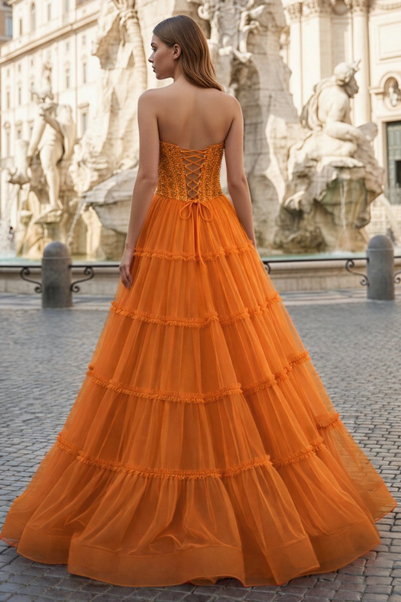 Sweetheart Fuchsia Beaded Ruffles Tulle Mother of the Bride Dress - Curvevia