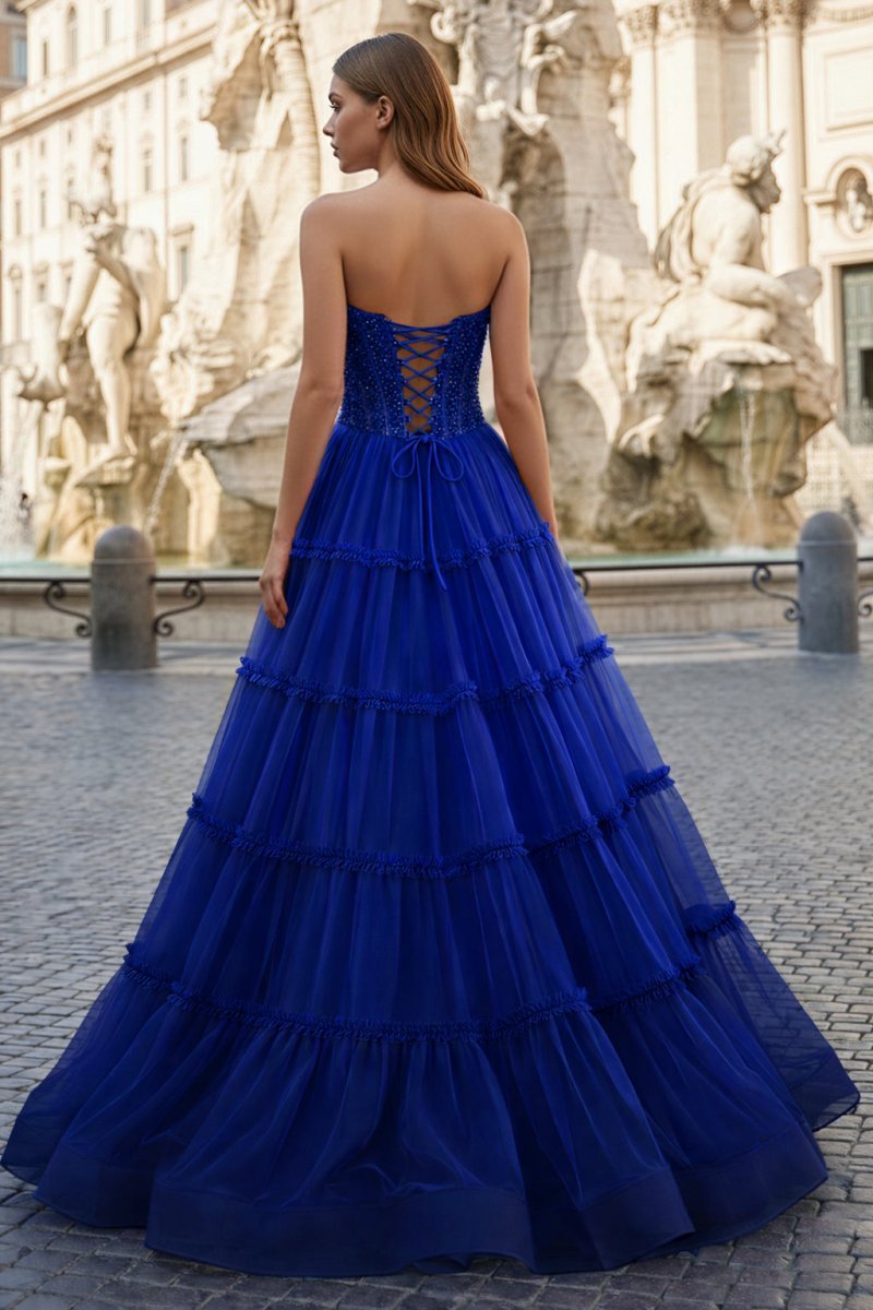 Sweetheart Fuchsia Beaded Ruffles Tulle Mother of the Bride Dress - Curvevia