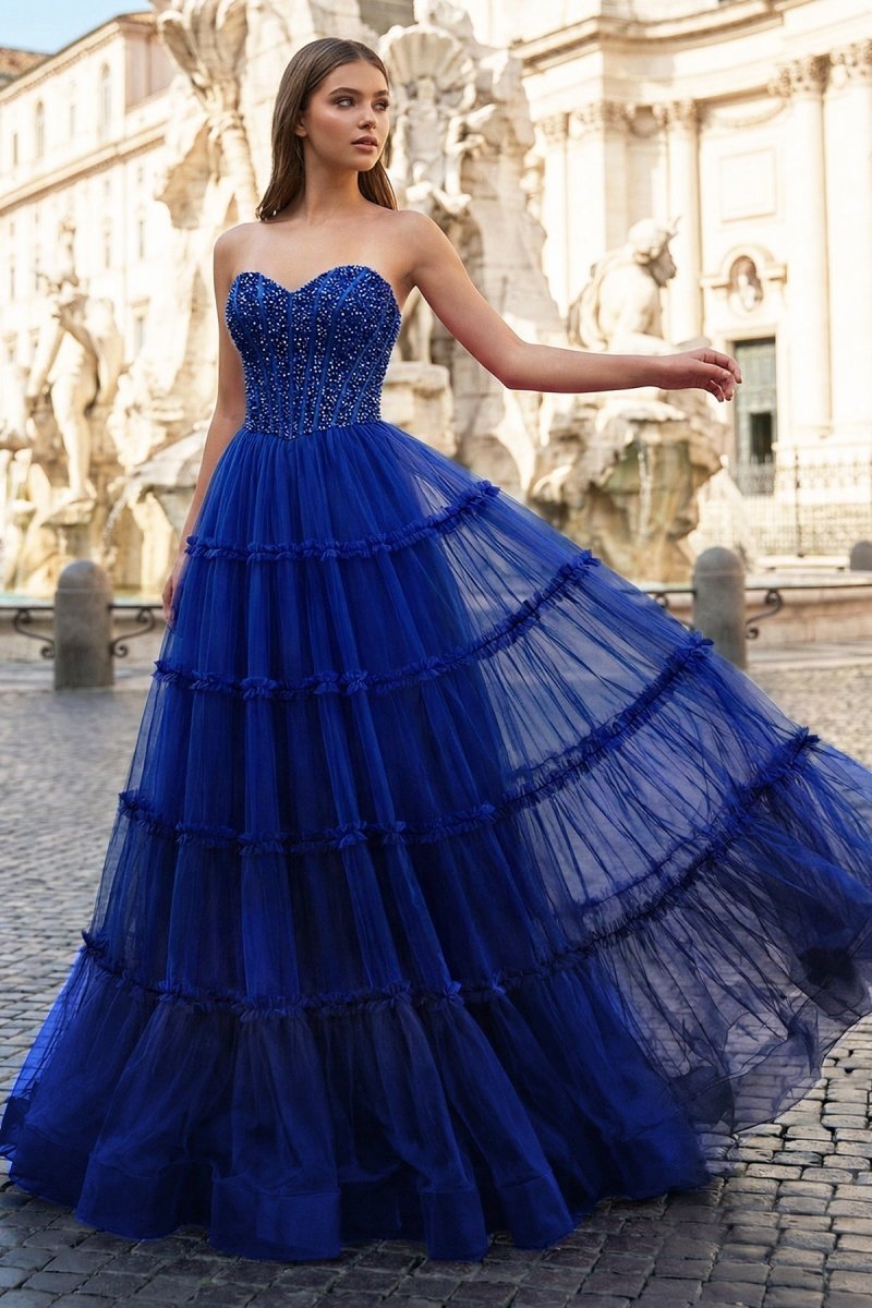 Sweetheart Fuchsia Beaded Ruffles Tulle Mother of the Bride Dress - Curvevia