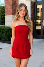 Red A-Line Strapless Ruffles Mini Homecoming Dresses - Curvevia