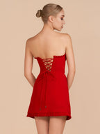 Red A-Line Strapless Ruffles Mini Homecoming Dresses - Curvevia
