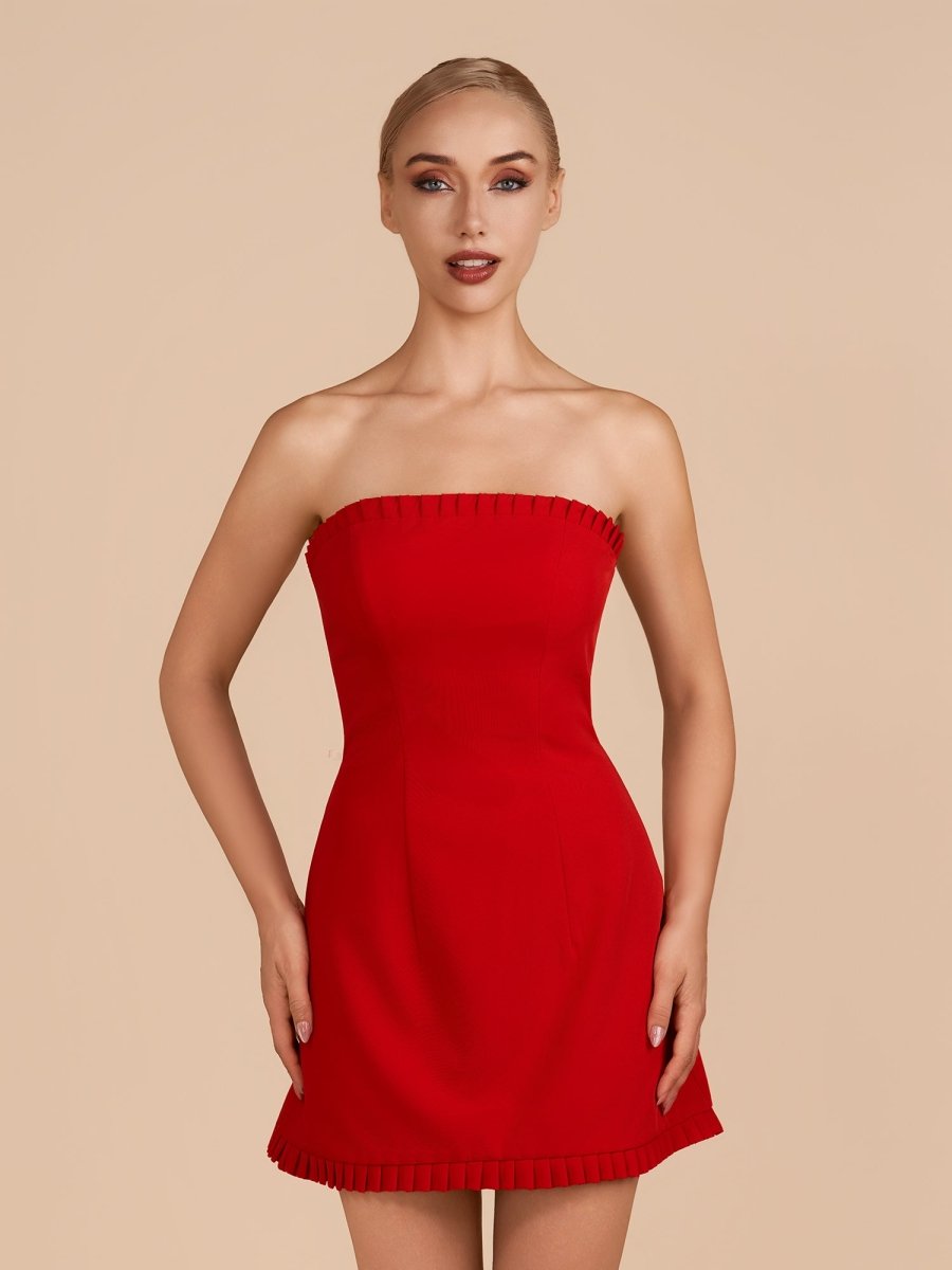 Red A-Line Strapless Ruffles Mini Homecoming Dresses - Curvevia