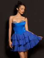 Royal Blue Strapless A Line Ruffles Wedding Guest Dress With Beading - Curvevia