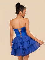 Royal Blue Strapless A Line Ruffles Wedding Guest Dress With Beading - Curvevia