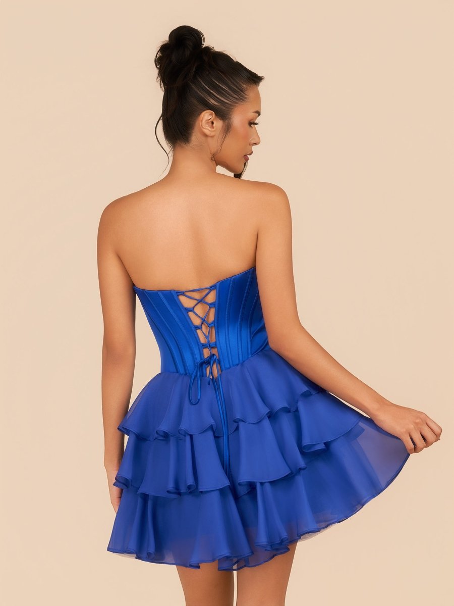 Royal Blue Strapless A Line Ruffles Wedding Guest Dress With Beading - Curvevia