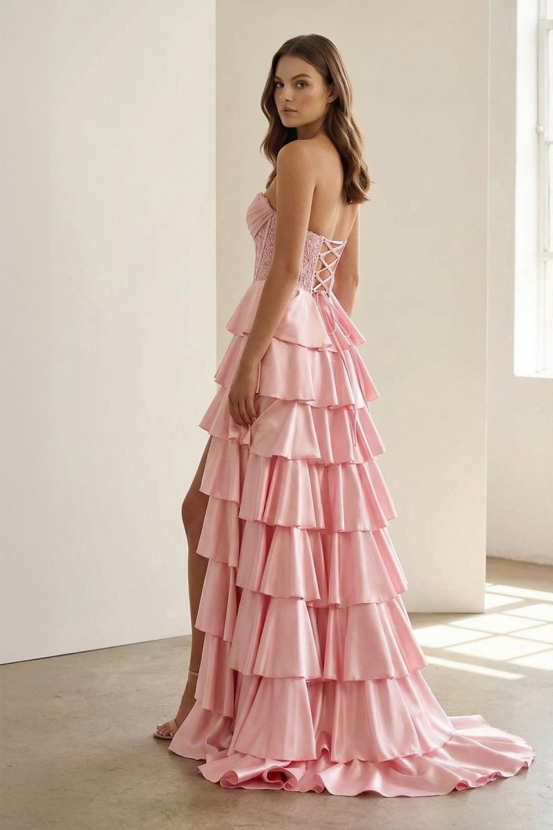 Navy Blue Sweetheart A Line Satin Appliqued Evening Dress With Ruffles - Curvevia