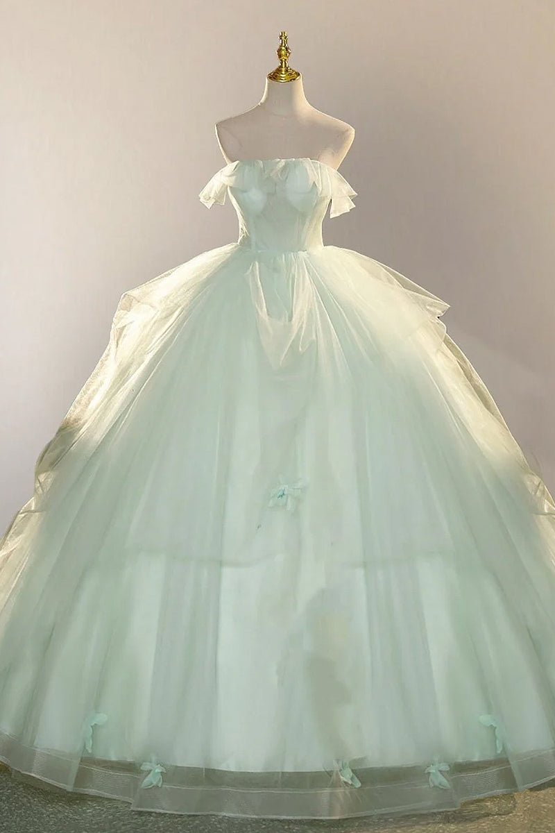 Elegant 3D Flowery Sage Green Tulle Fairy Ball Gown - Curvevia