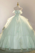 Elegant 3D Flowery Sage Green Tulle Fairy Ball Gown - Curvevia