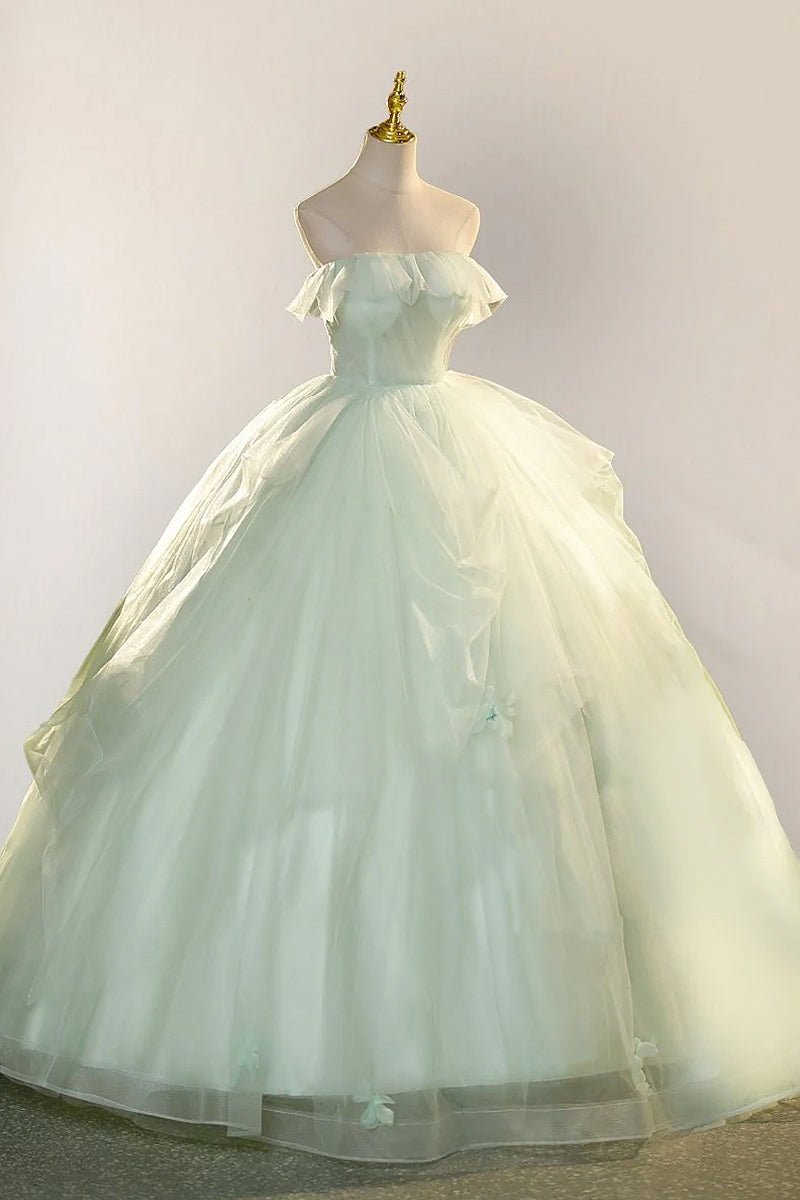 Elegant 3D Flowery Sage Green Tulle Fairy Ball Gown - Curvevia