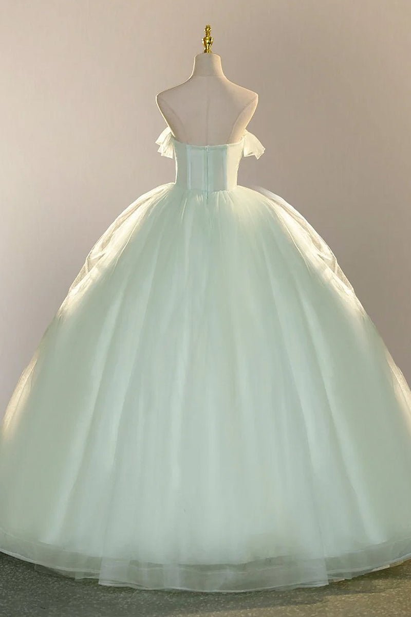 Elegant 3D Flowery Sage Green Tulle Fairy Ball Gown - Curvevia
