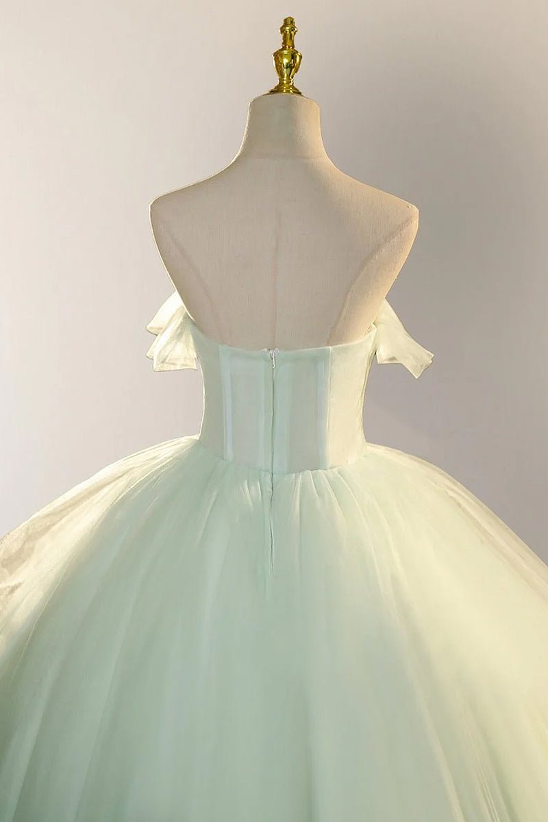 Elegant 3D Flowery Sage Green Tulle Fairy Ball Gown - Curvevia