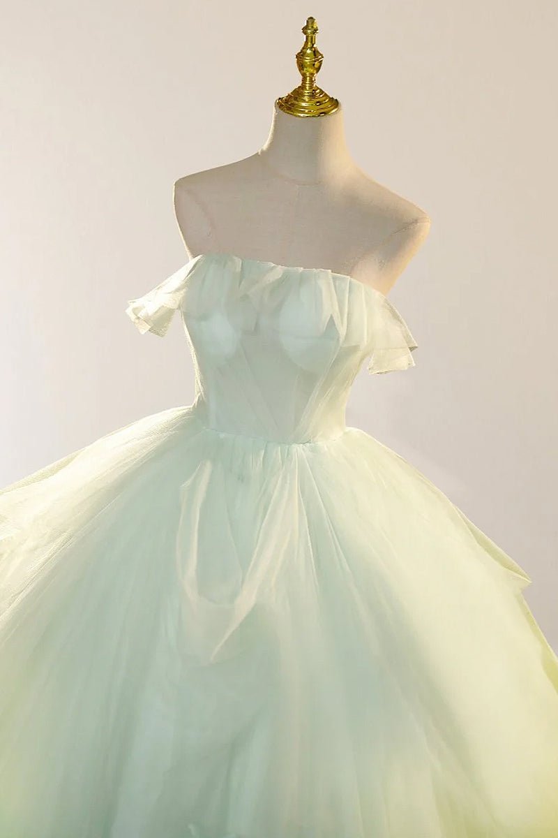 Elegant 3D Flowery Sage Green Tulle Fairy Ball Gown - Curvevia
