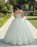 Elegant 3D Flowery Sage Green Tulle Fairy Ball Gown - Curvevia
