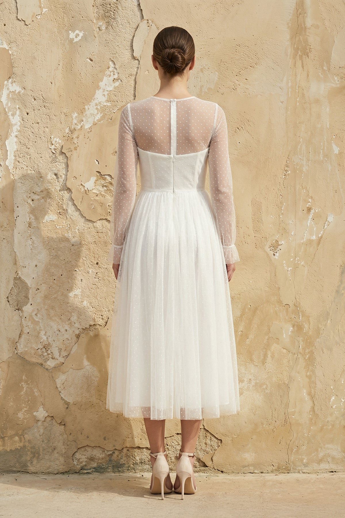 Elegant A-Line Long Sleeve Tea Length Wedding Dresses - Curvevia