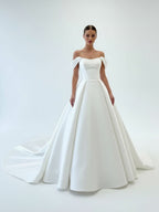 Elegant Gown Off the Shoulder White Satin Wedding Dresses - Curvevia