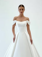 Elegant Gown Off the Shoulder White Satin Wedding Dresses - Curvevia