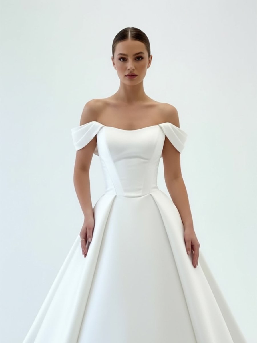 Elegant Gown Off the Shoulder White Satin Wedding Dresses - Curvevia