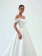 Elegant Gown Off the Shoulder White Satin Wedding Dresses - Curvevia