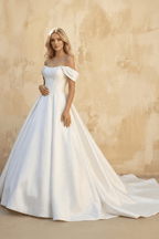 Elegant Gown Off the Shoulder White Satin Wedding Dresses - Curvevia
