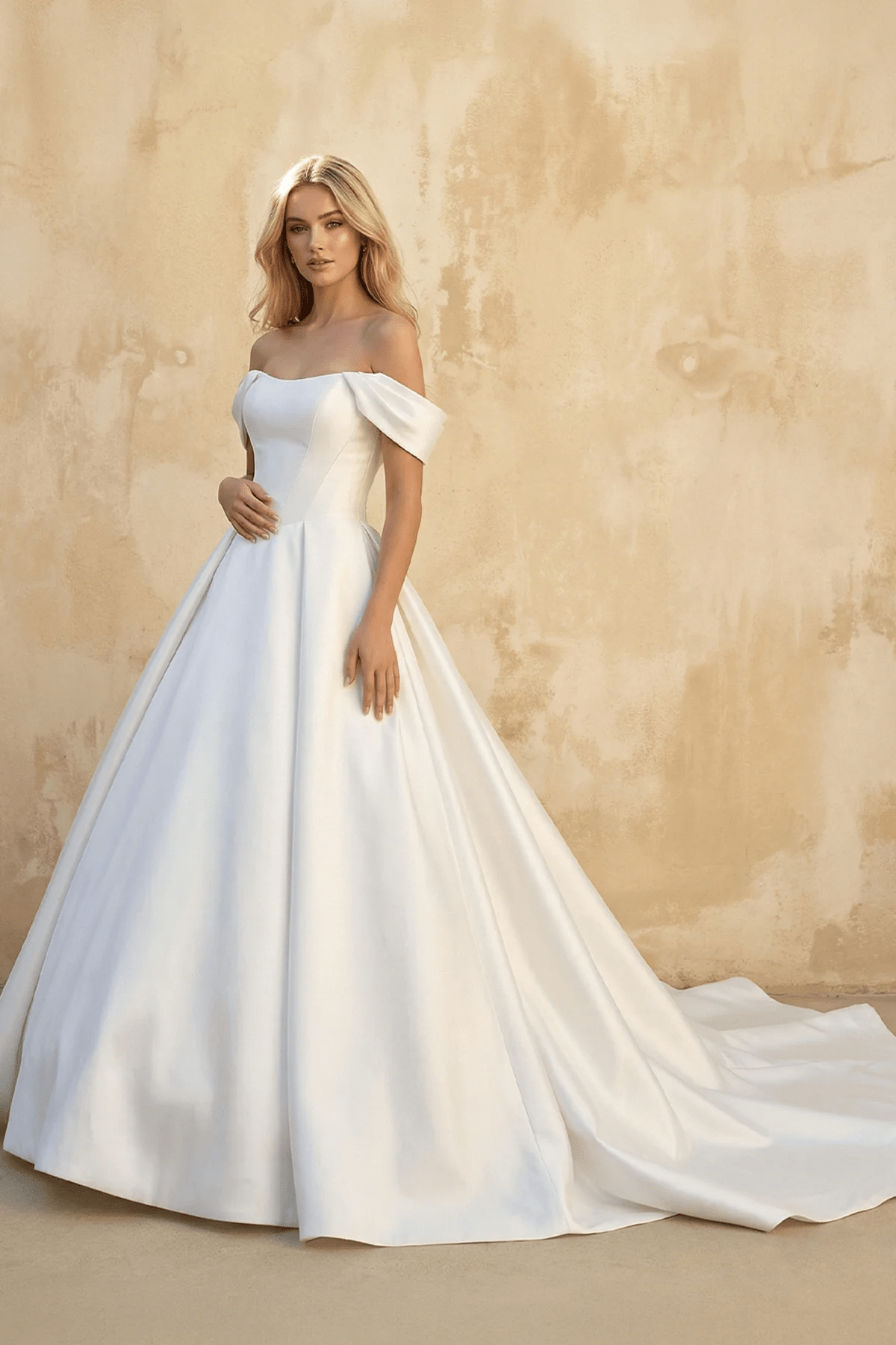 Elegant Gown Off the Shoulder White Satin Wedding Dresses - Curvevia